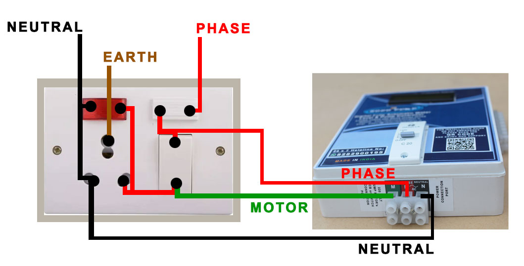 Connection diagram of the switchboard of the pump with our automatic water level and pump controller.